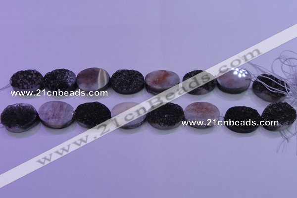 CAG8207 7.5 inches 20*30mm oval black plated druzy agate beads