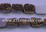 CAG8213 Top drilled 10*14mm rectangle glod plated druzy agate beads