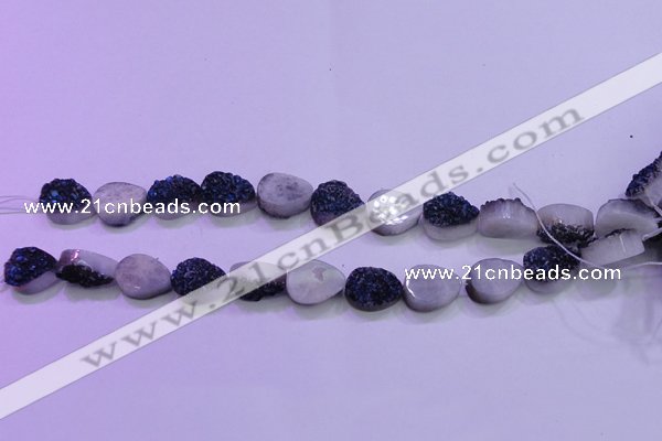 CAG8296 7.5 inches 13*18mm teardrop blue plated druzy agate beads