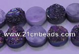 CAG8344 7.5 inches 12mm coin rainbow plated druzy agate beads