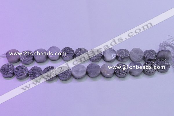 CAG8352 7.5 inches 14mm coin silver plated druzy agate beads