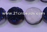 CAG8386 7.5 inches 20mm coin blue plated druzy agate beads