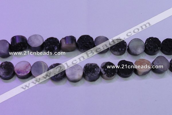 CAG8387 7.5 inches 20mm coin black plated druzy agate beads