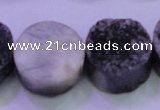 CAG8397 7.5 inches 25mm coin black plated druzy agate beads
