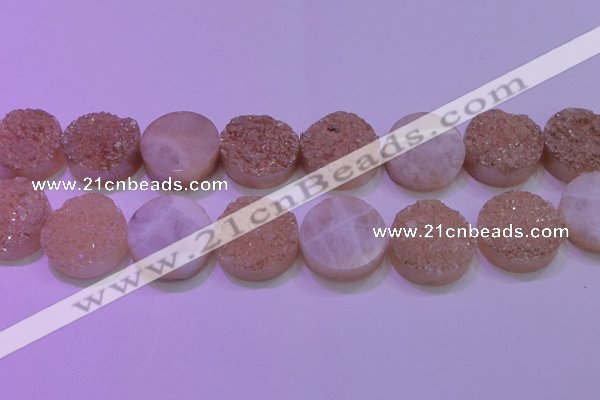 CAG8401 7.5 inches 30mm coin champagne plated druzy agate beads