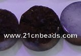CAG8405 7.5 inches 30mm coin purple plated druzy agate beads