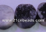CAG8407 7.5 inches 30mm coin black plated druzy agate beads