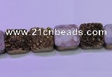 CAG8420 7.5 inches 10*10mm square gold plated druzy agate beads