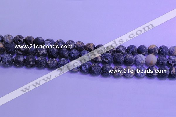 CAG8653 15.5 inches 10mm round matte blue ocean agate beads