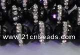 CAG8859 15.5 inches 14mm faceted round agate with rhinestone beads