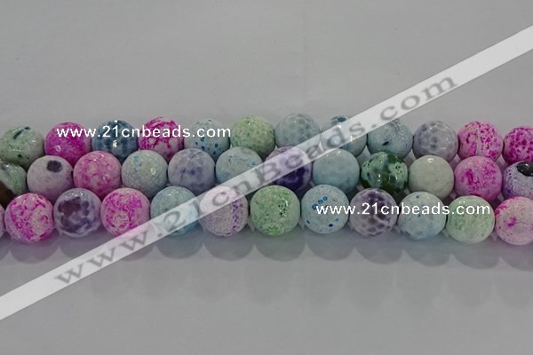 CAG8982 15.5 inches 12mm faceted round fire crackle agate beads