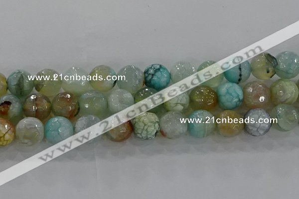 CAG8998 15.5 inches 14mm faceted round fire crackle agate beads