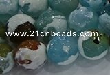 CAG9004 15.5 inches 14mm faceted round fire crackle agate beads