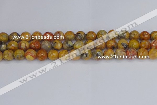 CAG9871 15.5 inches 10mm faceted round yellow crazy lace agate beads