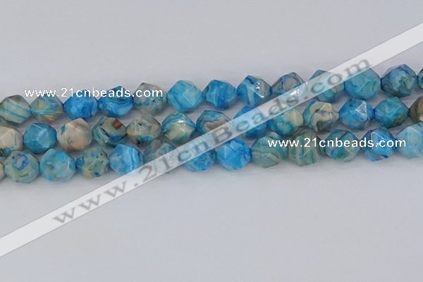 CAG9960 15.5 inches 12mm faceted nuggets blue crazy lace agate beads