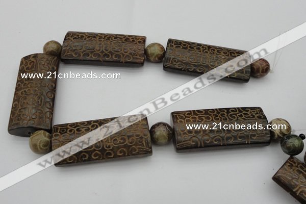 CAL10 14.5 inches 28*60mm carved rectangle agalmatolite beads