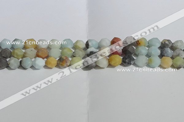 CAM1489 15.5 inches 10mm faceted nuggets matte black amazonite beads