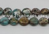 CAT5008 15.5 inches 10mm flat round natural aqua terra jasper beads