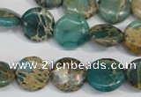 CAT5030 15.5 inches 14mm flat round natural aqua terra jasper beads