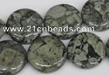 CBD222 15.5 inches 20mm flat round green brecciated jasper beads