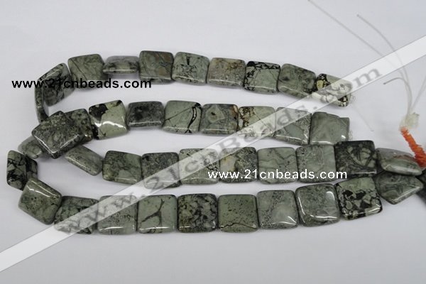 CBD235 15.5 inches 20*20mm square green brecciated jasper beads