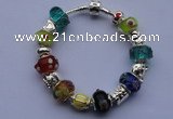 CBP76 Multi size lampwork beads & silver plated European charm bracelet