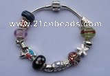 CBP78 Multi size lampwork beads & silver plated European charm bracelet