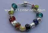 CBP86 Multi size lampwork beads & silver plated European charm bracelet