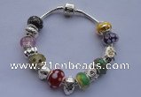 CBP87 Multi size lampwork beads & silver plated European charm bracelet
