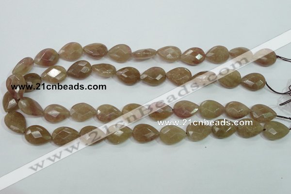 CBQ260 15.5 inches 13*18mm faceted flat teardrop strawberry quartz beads