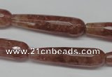 CBQ276 15.5 inches 10*40mm faceted teardrop strawberry quartz beads