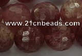CBQ335 15.5 inches 14mm faceted round strawberry quartz beads