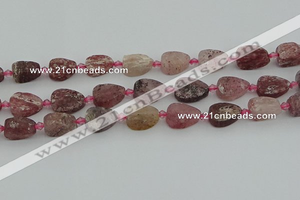 CBQ669 15.5 inches 10*15mm flat teardrop matte strawberry quartz beads