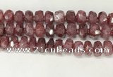 CBQ713 15.5 inches 6*13mm - 8*14mm faceted tyre strawberry quartz beads