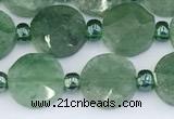 CBQ754 15.5 inches 10mm faceted coin green strawberry quartz beads