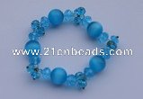 CBR08 5pcs imitation Swarovski crystal & cat eye beads stretchy bracelet