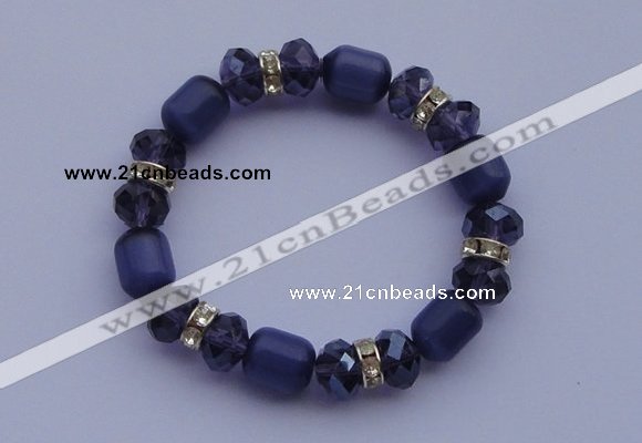 CBR14 5pcs imitation Swarovski crystal & cat eye beads stretchy bracelet
