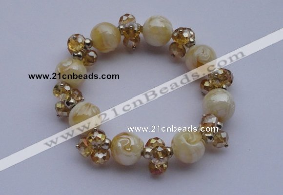 CBR32 5pcs imitation Swarovski crystal & lampwork glass beads bracelet
