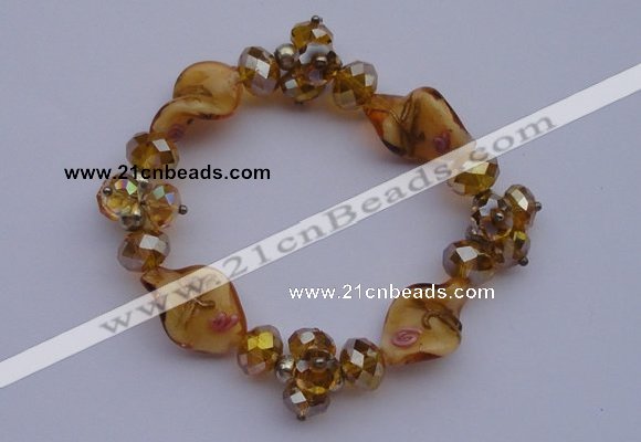 CBR42 5pcs AB color crystal & lampwork glass beads stretchy bracelet