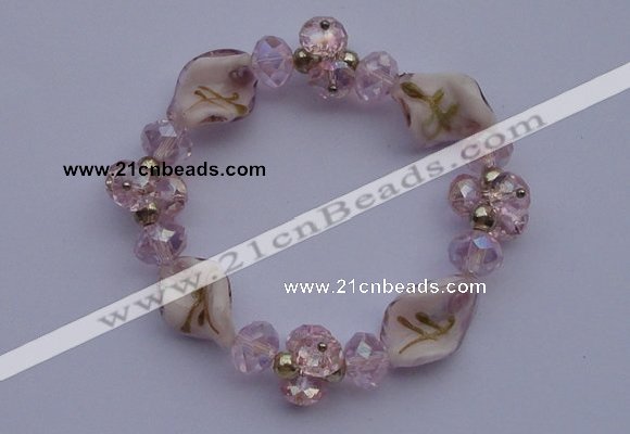 CBR43 5pcs imitation Swarovski crystal & lampwork glass beads bracelet