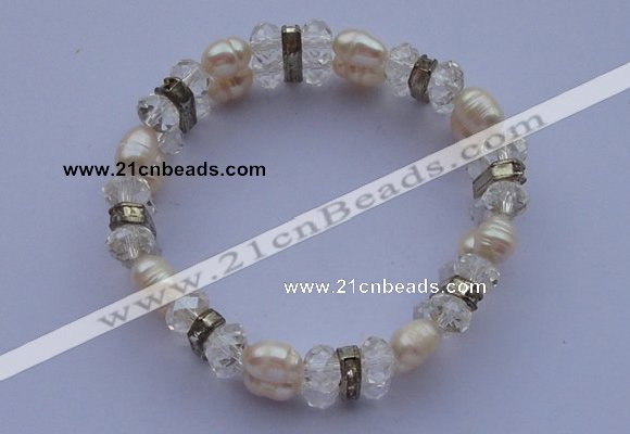 CBR59 5pcs imitation Swarovski crystal & threaded pearl beads bracelet