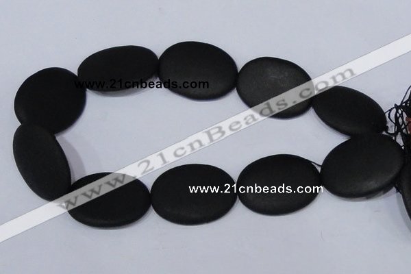 CBS11 15.5 inches 30*40mm oval black stone beads wholesale