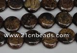 CBZ209 15.5 inches 12mm flat round bronzite gemstone beads