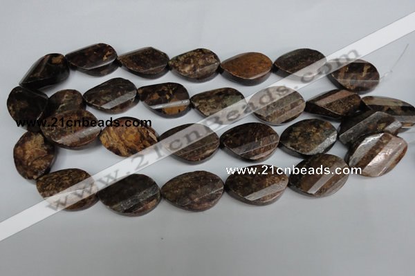 CBZ248 15.5 inches 20*30mm faceted & twisted oval bronzite gemstone beads