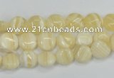 CCA210 15.5 inches 8mm flat round yellow lace calcite beads