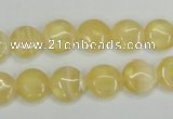 CCA211 15.5 inches 10mm flat round yellow lace calcite beads