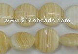 CCA213 15.5 inches 18mm flat round yellow lace calcite beads