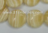 CCA214 15.5 inches 20mm flat round yellow lace calcite beads