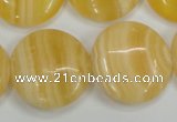 CCA215 15.5 inches 25mm flat round yellow lace calcite beads