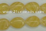 CCA219 15.5 inches 13*18mm flat teardrop yellow lace calcite beads